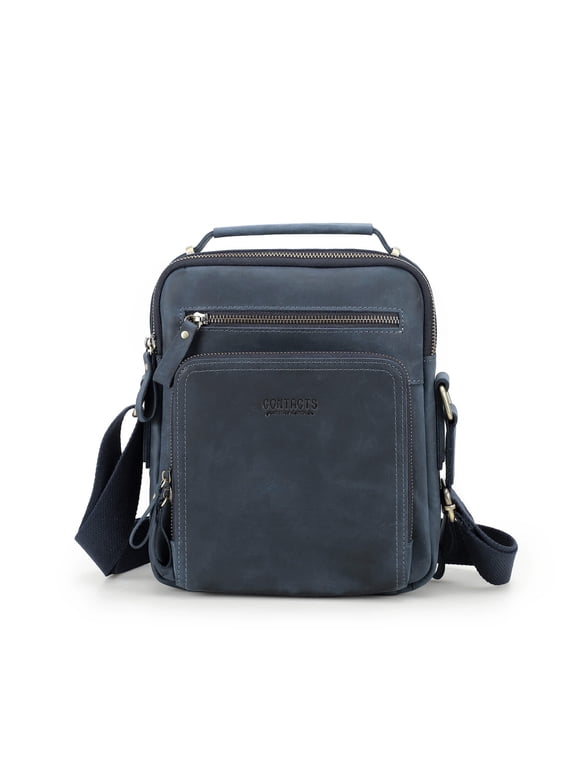 Small Messenger bag for Men Leather Man Purse Business Travel Crossbody Shoulder Bag Handbag Fit up to 9.7" iPad (Blue)