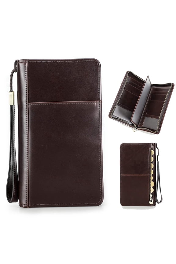 Genuine Leather Travel Passport Holder For Family RFID Blocking Fit up 4 Passports (Coffee)