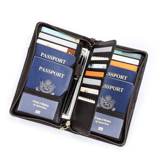 Contact's Full Grain Leather Travel Passport Holder For Family RFID Blocking Fit up 4 Passports, Coffee
