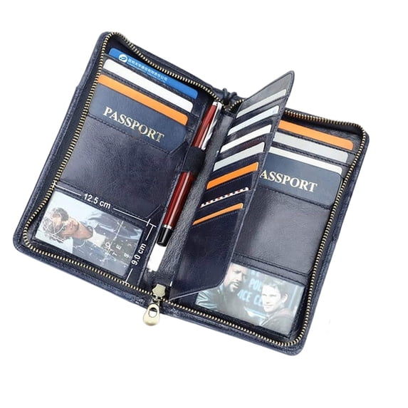 Contact's Full Grain Leather Passport Holder for Man and Woman RFID Blocking Fit up 4 Passports , Blue