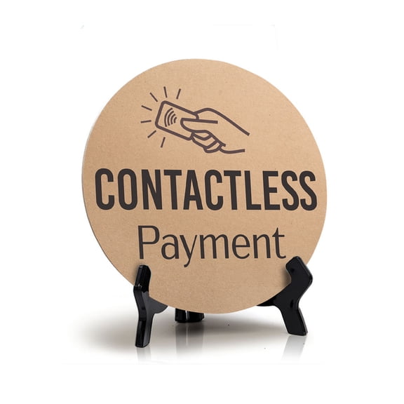 Contactless Payment (5 x 5) Circle Table Sign with Acrylic Stand | Office & Cafe Dcor