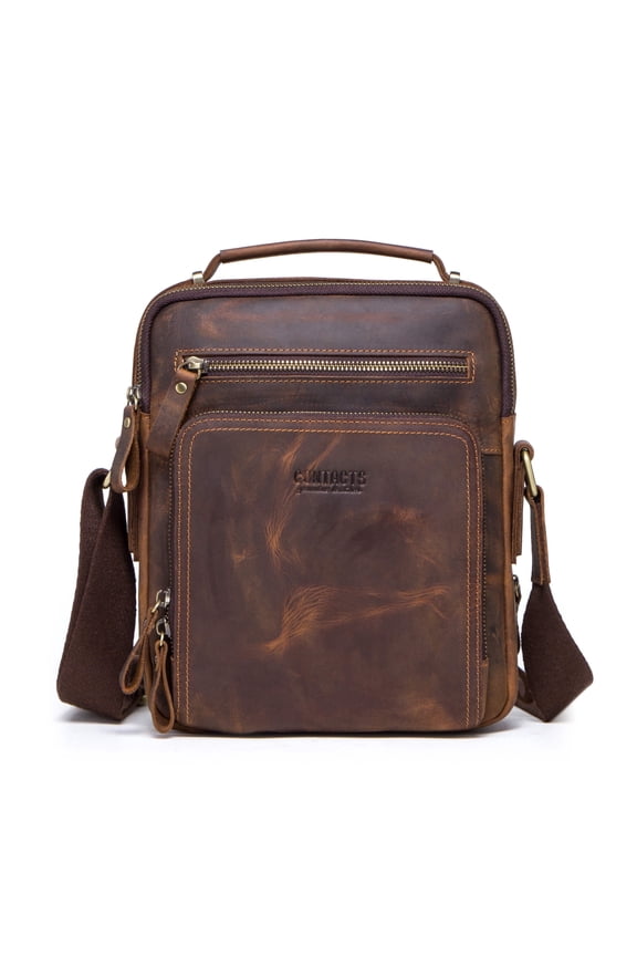 Contacts Small Messenger bag for Men Leather Man Purse Business Travel Crossbody Shoulder Bag Handbag Fit up to 9.7" iPad (Coffee)