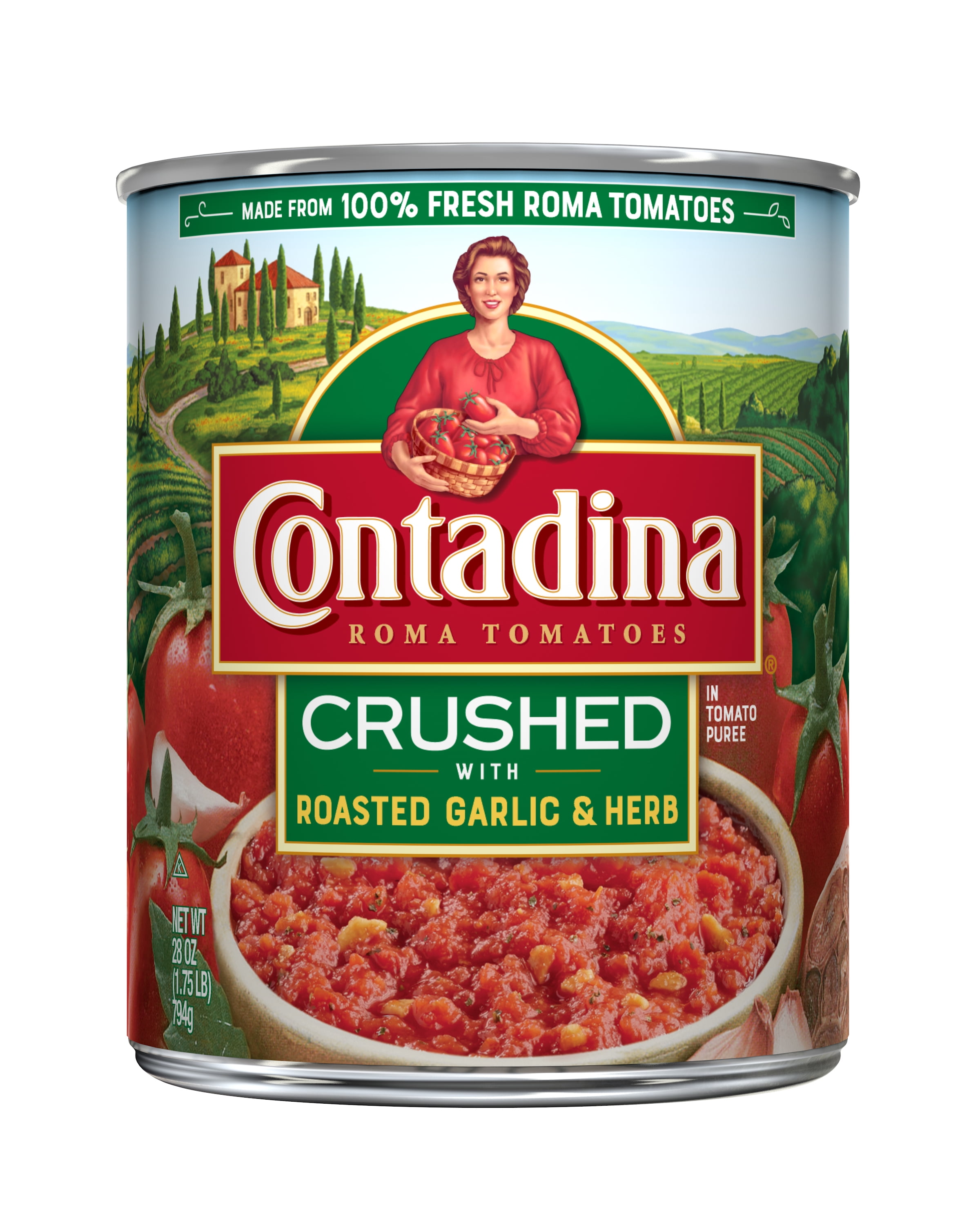 Contadina Crushed Tomatoes Roasted Garlic, 28 oz Can