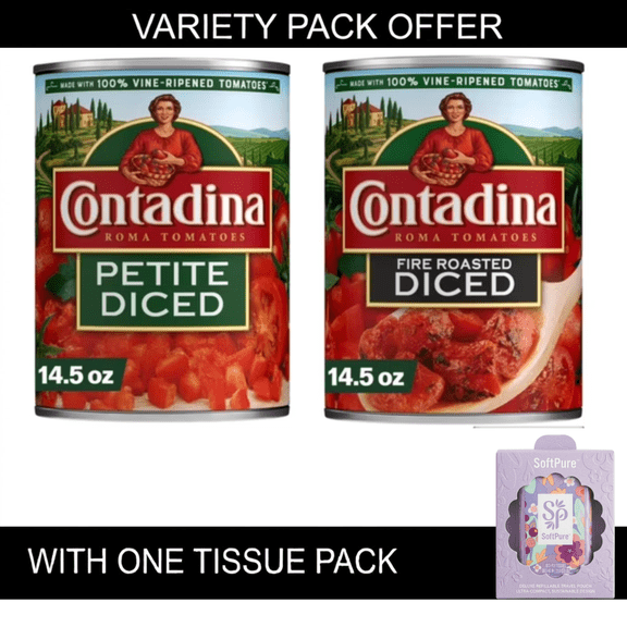 Contadina Petite Cut Diced Tomatoes, 14.5 oz Can | Contadina Fire Roasted Diced Tomatoes, 14.5 oz Can