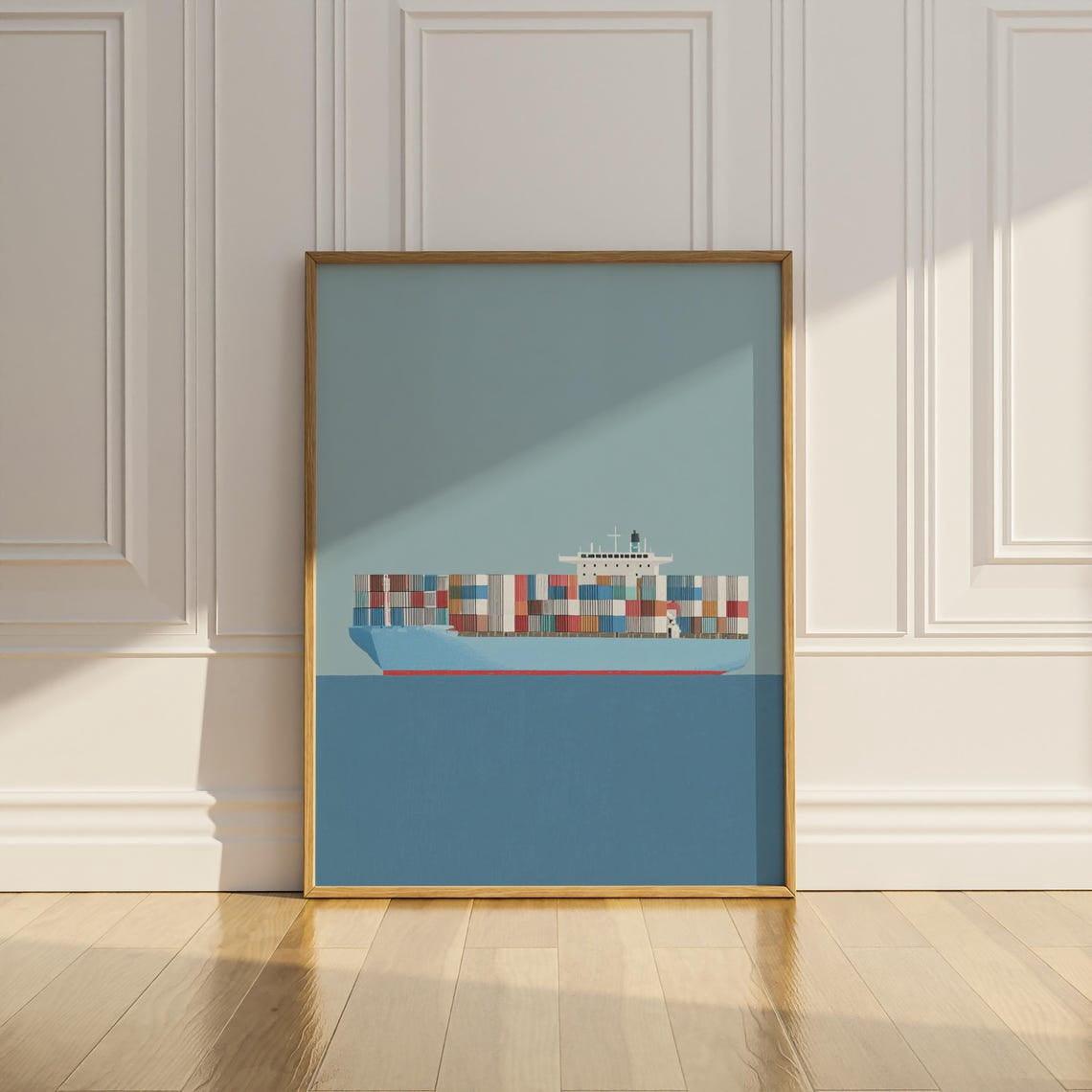 Container Cargo Ship Nautical Ocean Lover Light Blue Minimalist Wall ...