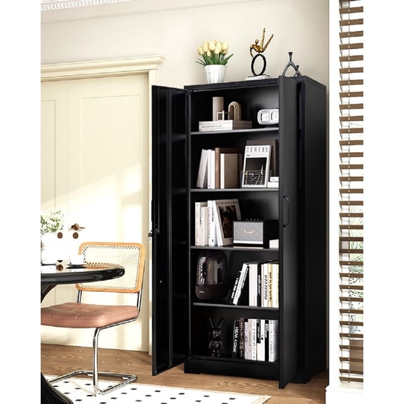 Container Furniture Direct Ironclad 71 Metal Storage Cabinet - Black 4 Shelves Locking Doors