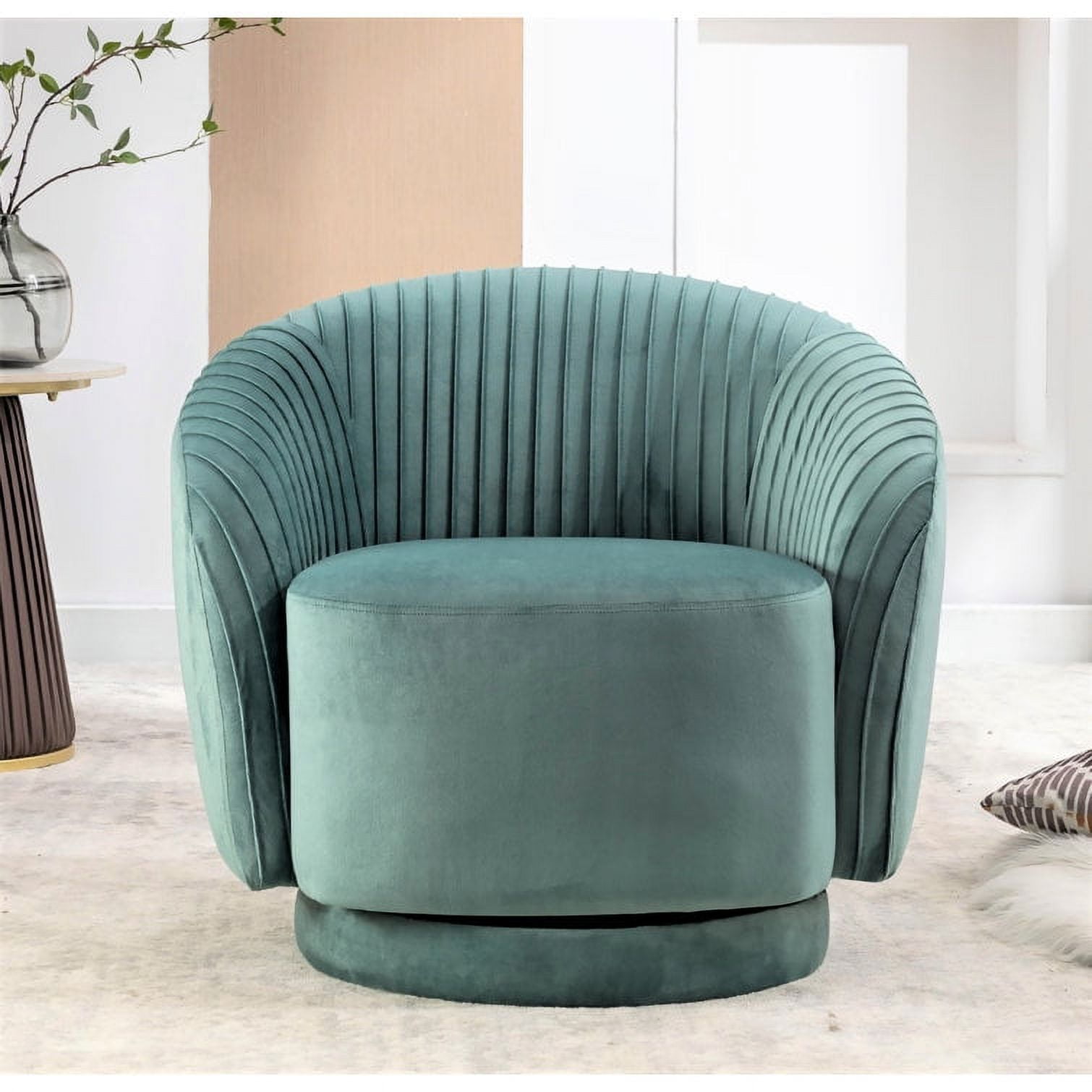 Container Furniture Direct Modern Barrel Swivel Chair with Plush Velvet Upholstery and Smooth 360° Rotation, Round Accent One-Seater Sofa for Living Room, Bedroom and Office