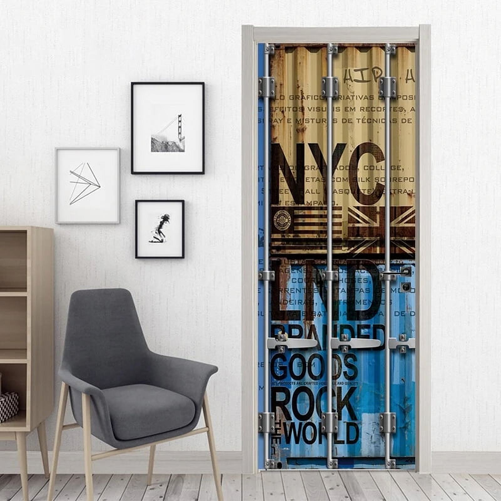 Container Pattern Door Sticker Modern Home Bedroom Entrance Decoration