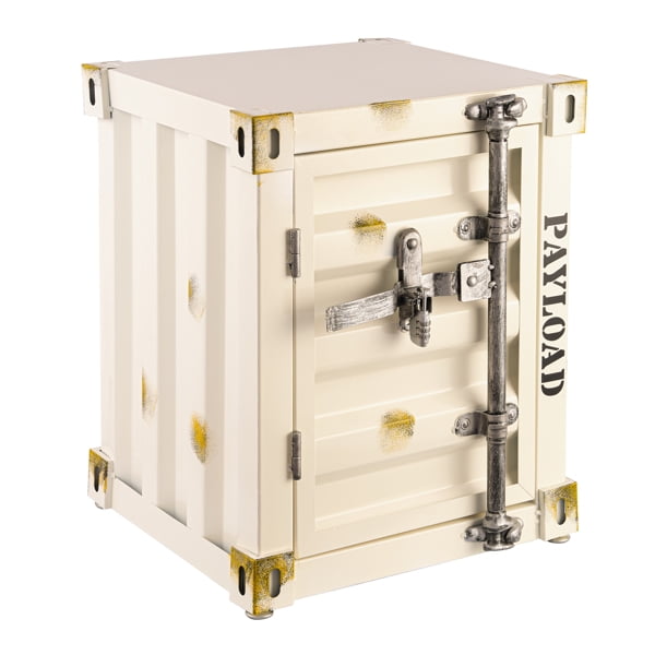 Industrial White Metal Container Side Table with Storage