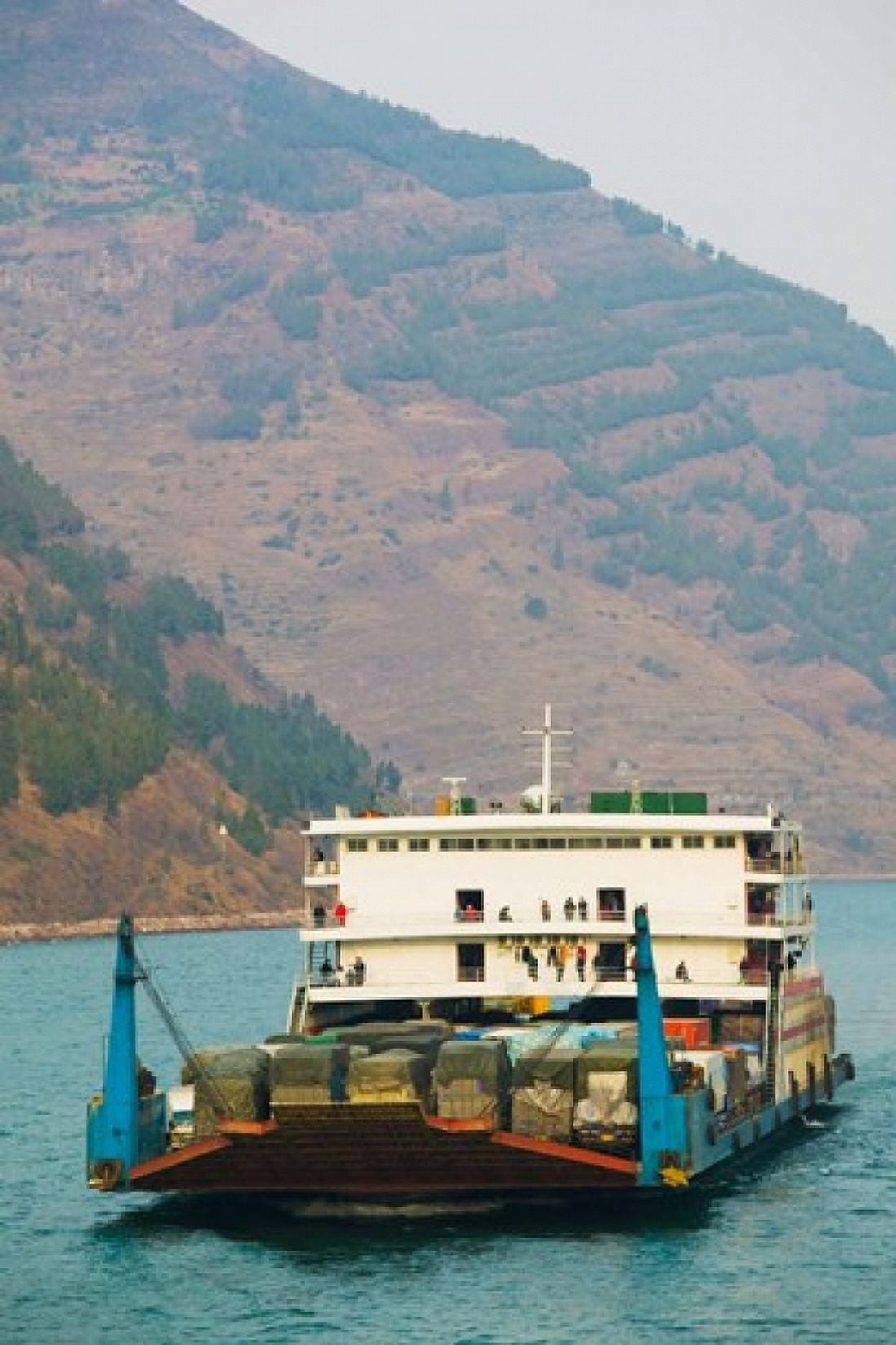 Container ship in the river with mountains in the background Yangtze River Fengdu Chongqing Province China Canvas Art - Panoramic Images (24 x 36)