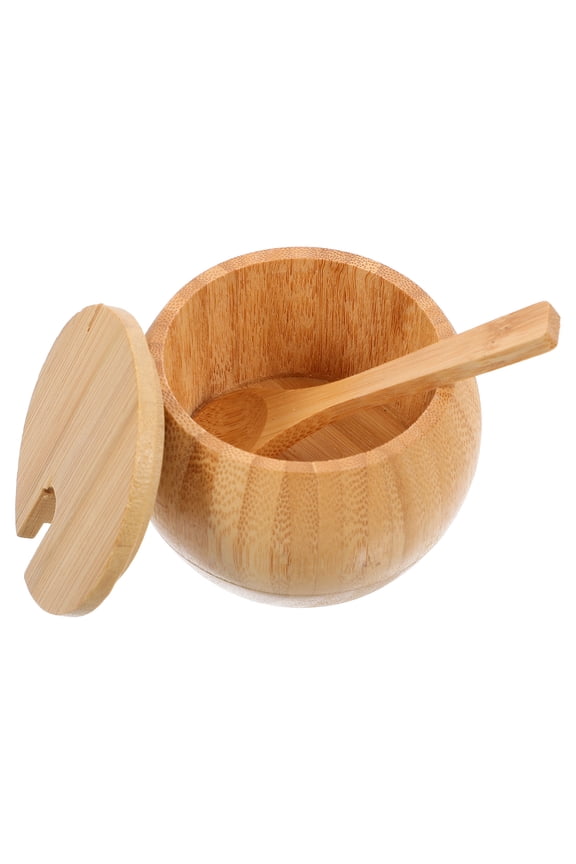 Bamboo Seasoning Jar Natural Jar with Cover and Spoon Bamboo Condiment Jar for Storing Salt Sugar Pepper Kitchen Seasoning Container