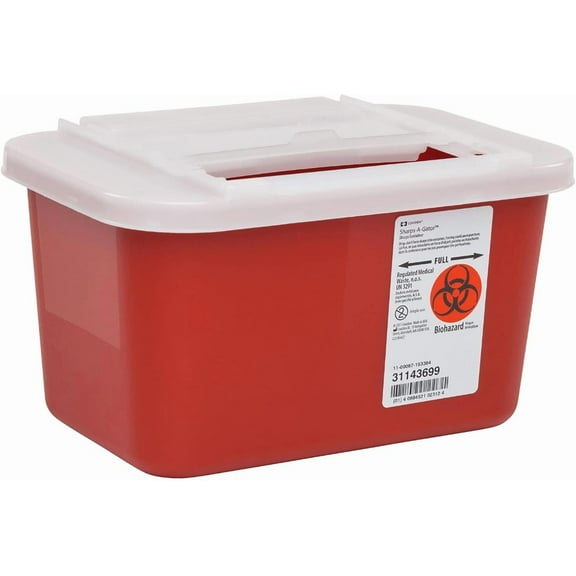 Container with Sliding Lid, Biohazard Needle and Syringle Disposal Container, 1 Gallon