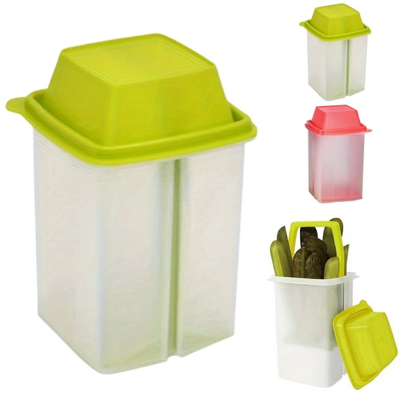 Container with Strainer - BPA Free Jalapeno Container for Mess-Free Storage of Condiment Food - Pickle Holder with Easy to Open Lid Design 1PC