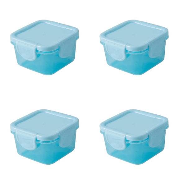 Containers with Lids Small Food Storage Containers with Clamping, Colorful Meal Prep Container Reusable, Square Freezer Storage Jar Condiment Cup Container 4PCS