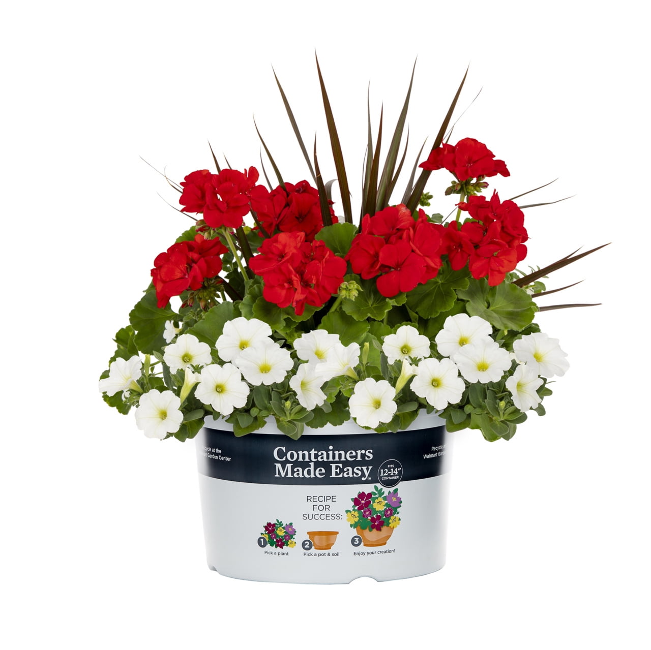Containers Made Easy with Better Homes \u0026 Gardens 2.5Gal Red White Geranium Bacopa Live Annual Sun