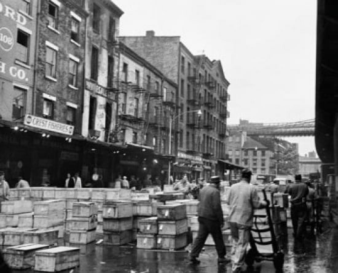 Containers in front of buildings Fulton Fish Market New York City New York State USA Canvas Art - (18 x 24)