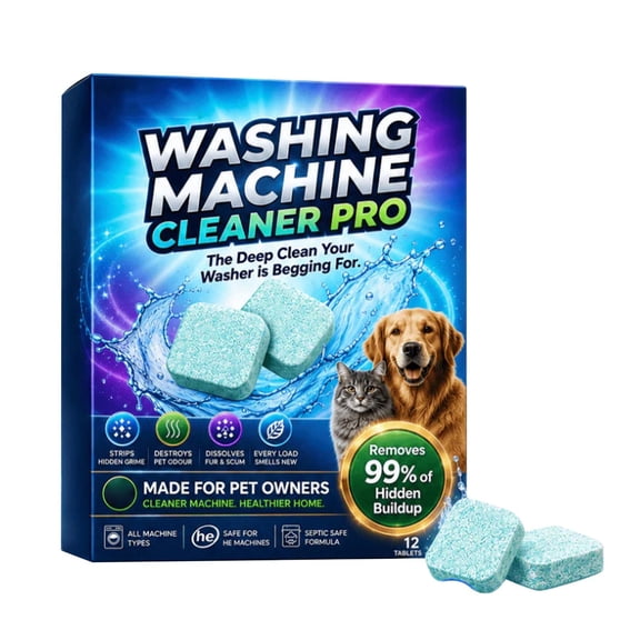 Containing Washing Machine Cleaning Tablets for Pet Hair, Deep Cleaning, Laundry Machine Cleaner Suitable for Top-Loading and Front-Loading Washing Machines, 12 Tablets  Enough for 12 Months of Use