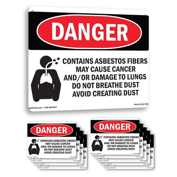 Contains Asbestos Fibers OSHA Danger Aluminum Sign 10 Inch x 7 Inch - 10 Pack
