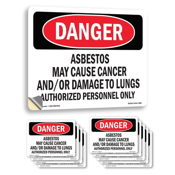 Contains Asbestos Fibers OSHA Danger Vinyl Decal Label 10 Inch x 7 Inch - 10 Pack