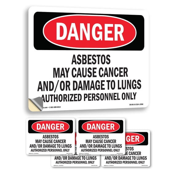 Contains Asbestos Fibers OSHA Danger Vinyl Decal Label 5 Inch x 3.5 Inch - 5 Pack