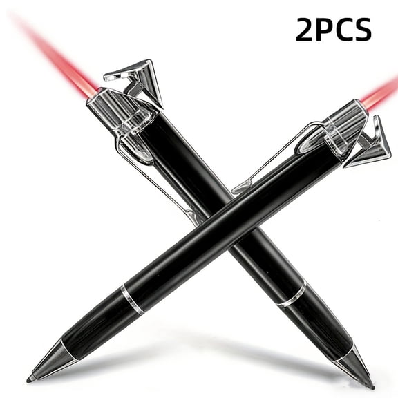 (Contains No Butane)2pcs Novelty Ballpoint Pen with Adjustable Flame Lighter, Portable Refillable Windproof Butane Lighter, Suitable for Camping, Barbecues, Kitchen Baking, And As A Gift for Men