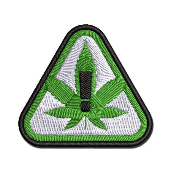 Contains Cannabis Warning Triangle Applique Multi-Color Embroidered Iron-On Patch - 3 Inch Medium