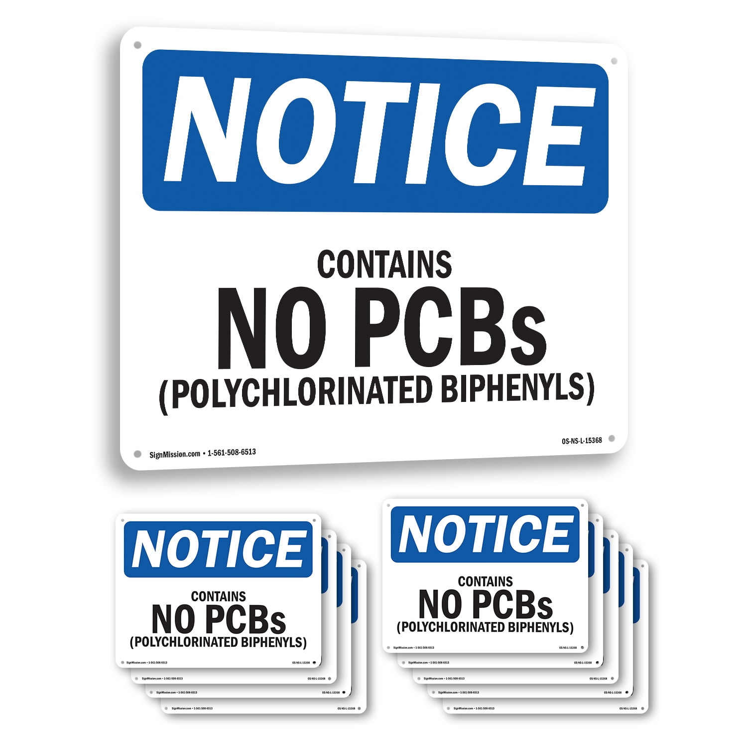Contains No PCBs Polychlorinated Biphenyls OSHA Notice Rigid Plastic ...