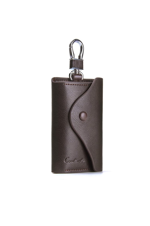 Genuine Leather Key Wallet Holder For Men and Women, With a Metal Hook, Coffee
