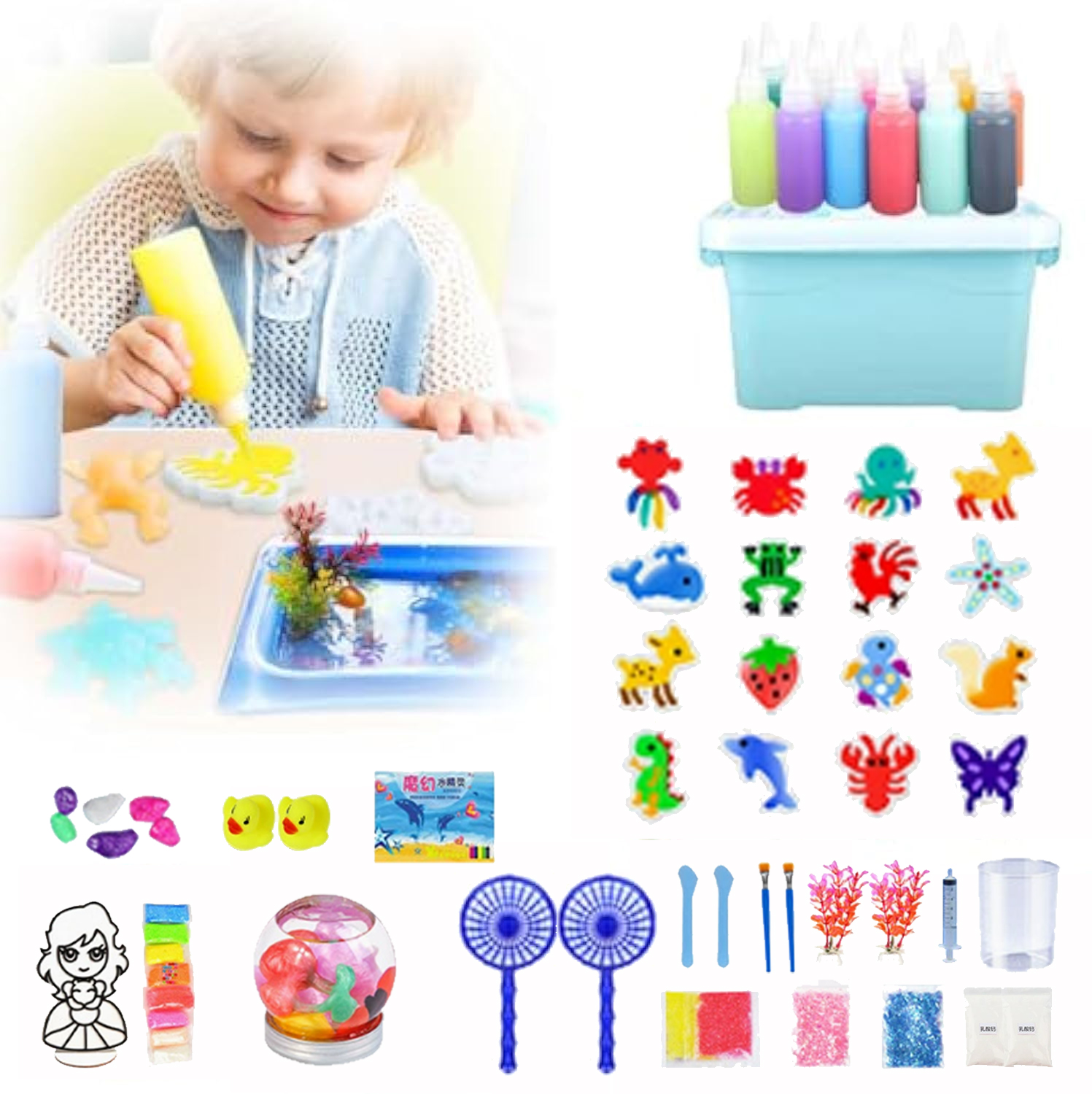 Magic Waters Kit Water Jelly Creatieve Set - Met Magische Gels, Zeedieren Mallen & Lichtgevende Effecten