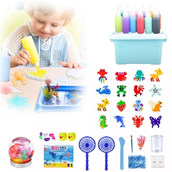 Contcove Safe Educational Magic Water Elf Kit, Magic Water Elf, Magic Water Gel Kit, Magic Water Fairy Mold, with Magic Gels and Sea Creature Molds(9 Bottles 12 Molds)