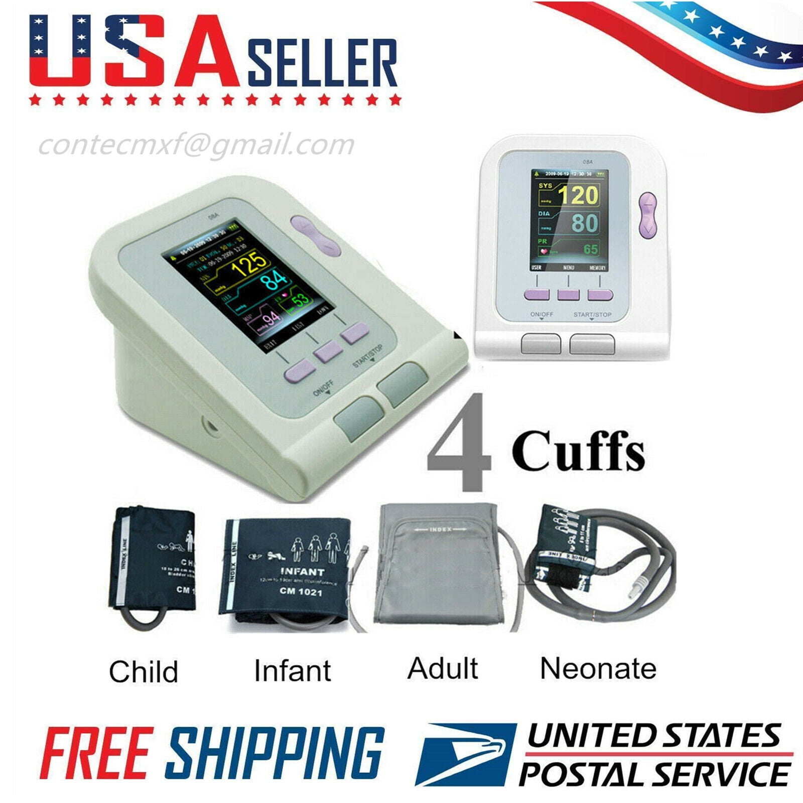 Contec08A Digital Blood Pressure Monitor Arm NIBP Monitor+Software+4 ...