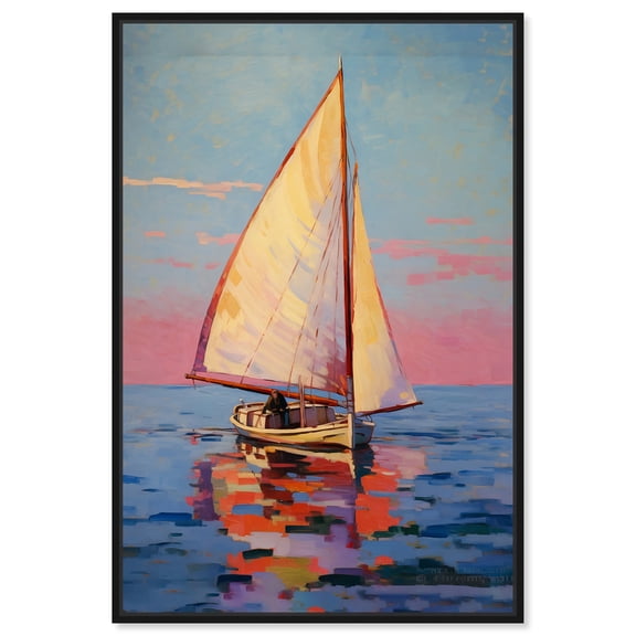 Contemplating At High Seas Beach Life Inspired Pastel Color Canvas Wall Art by Art Remedy, Black Floater Frame, 10"x15"