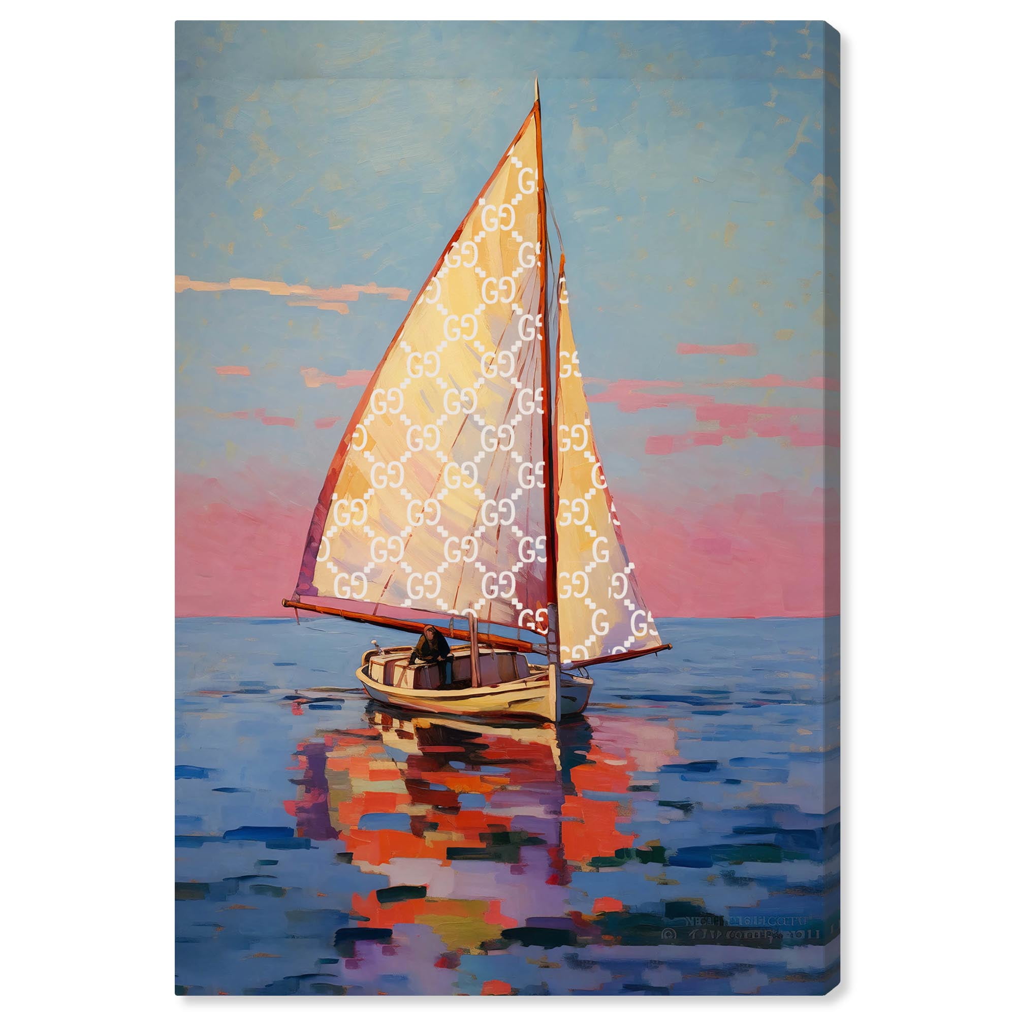 Glam Coastal Sunset Sailboat Canvas Wall Art, 10" x 15"