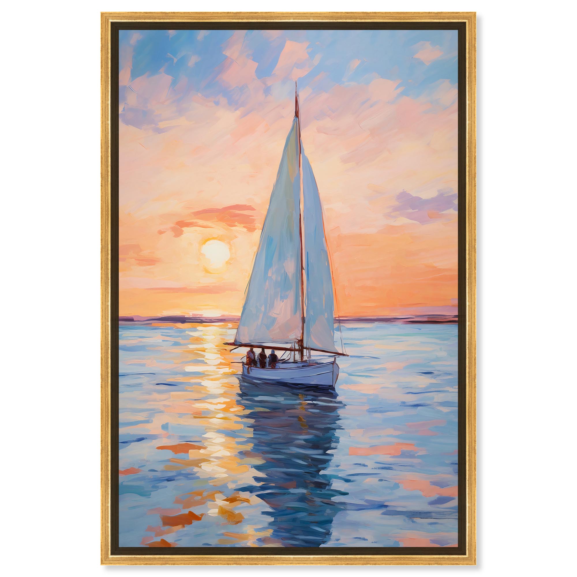 Contemplating the Dawn Canvas Modern Beach Wall Art by Art Remedy, Gold ...