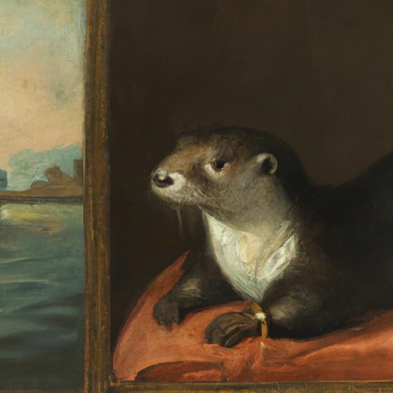 Contemplative Otter Oil Painting III - 12" x 12" Wall Decor