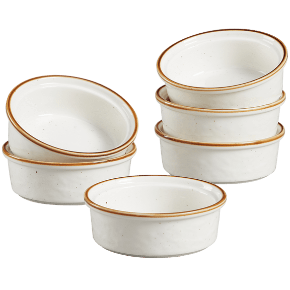 Contempo 4.5 Inch 5 Oz Ceramic Ramekins Set of 6, Oven Safe Shallow Pudding Cups, Rustic Speckled Ramekin Bowls for Crme Brle, Souffl, Mini Tart, Dipping Sauces & Individual Desserts