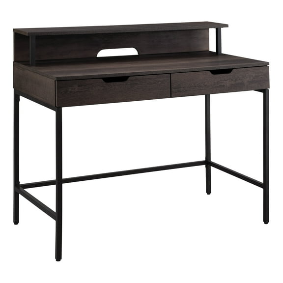 Contempo 40-Inch Desk with 2 drawers and shelf hutch in Brown Wood Grain Finish