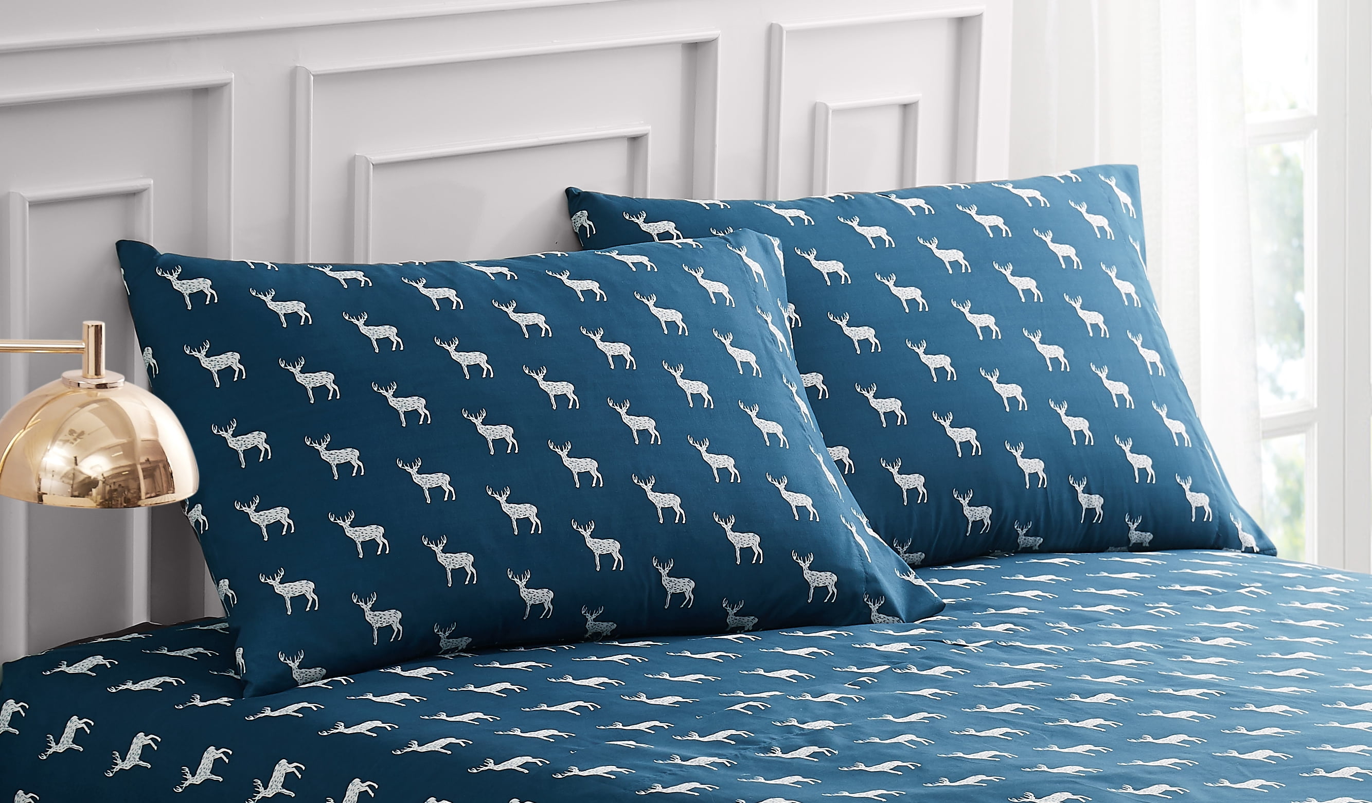 Contempo Deer Pillowcase Pair Standard Navy