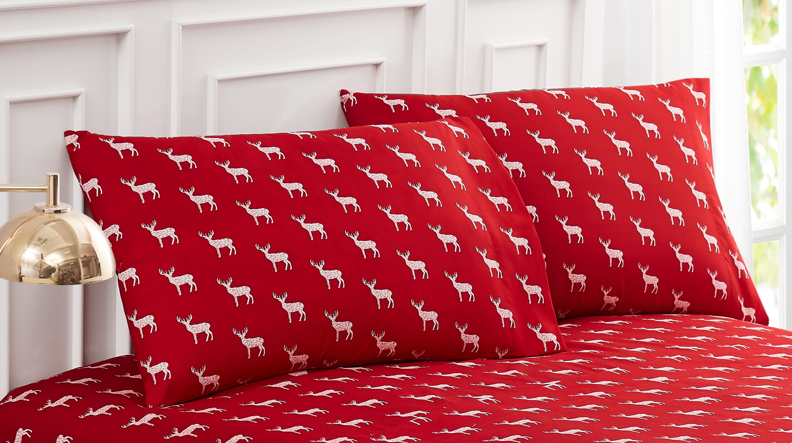 Contempo Deer Pillowcase Pair Standard Red