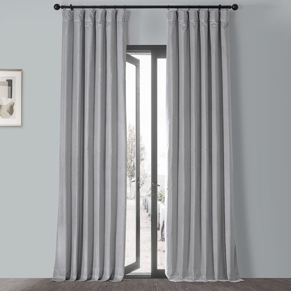 Contempo Grey Vintage Cotton Velvet Curtain (1 Panel), Contempo Grey, 50W X 96L