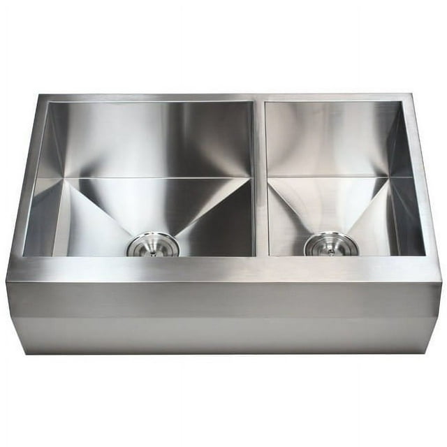 Contempo Living  33 in. Double Bowl 60 by 40 Zero Radius Well Angled Farm Apron Kitchen Sink - Stainless Steel - 16 Gauge