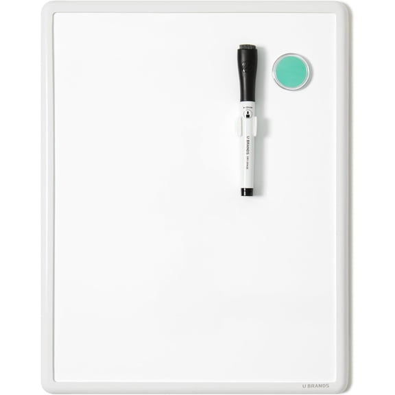 Contempo Magnetic Small Whiteboard, 11" x 14, White Modern Frame, Mini White Board for Students, Fridge and Locker Dry Erase Board, Includes Marker & Magnet