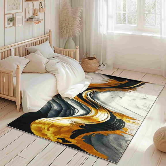 Modern Contemporary Abstract Area Rug Vibrant Shiny Colors for Living Room and Bedroom Design 1112 (5'2"x7'5",Black)
