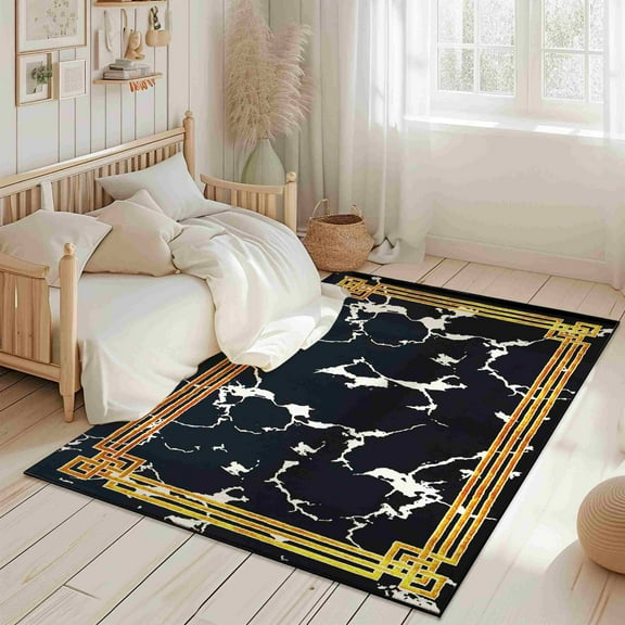 Modern Contemporary Abstract Area Rug Vibrant Shiny Colors for Living Room and Bedroom Design 1114 (7'8"x10'8",Black)
