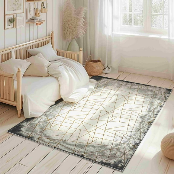 Modern Contemporary Abstract Area Rug Vibrant Shiny Colors for Living Room and Bedroom Design 1115 (5'2"x7'5",Grey)