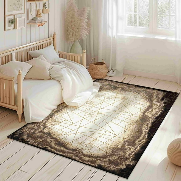 Modern Contemporary Abstract Area Rug Vibrant Shiny Colors for Living Room and Bedroom Design 1115 (7'8"x10'8",Beige)