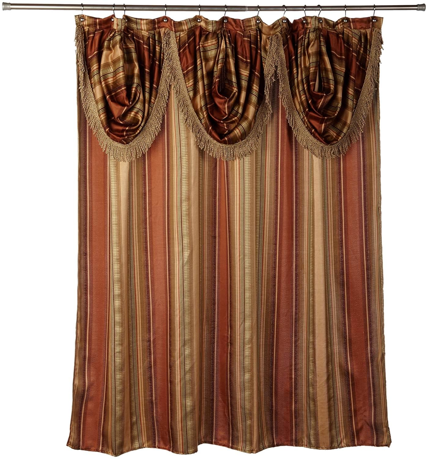 Contempo Spice Fabric Shower Curtain with Valance and Tassels