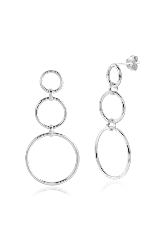Contempo Trio of Stacked Circles .925 Sterling Silver Post Dangle Earrings