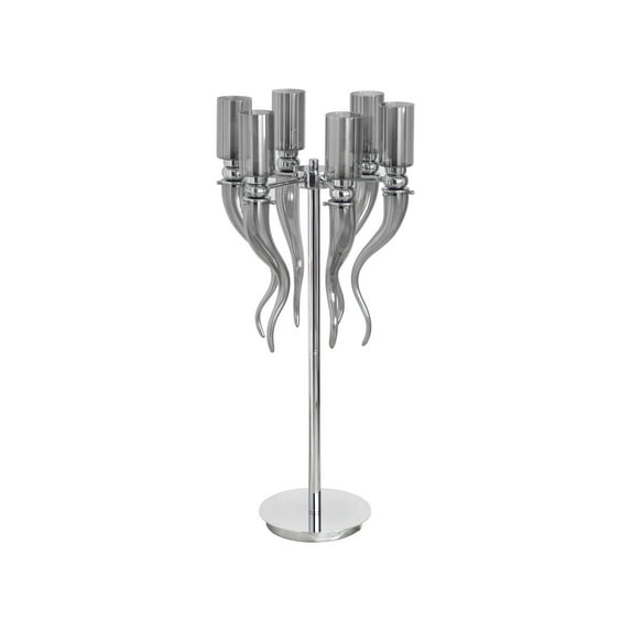 Contempolights Chestnut 6-Light Glass & Metal Table Lamp in Chrome/Gray