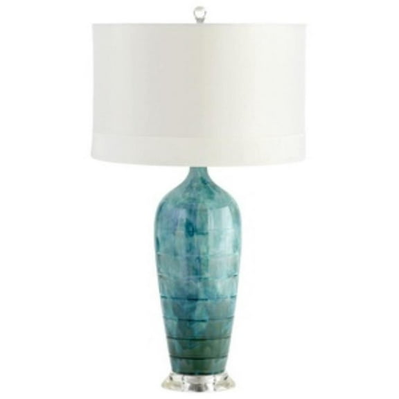 Contemporary 1 Light Ceramic Table Lamp with Blue & Green Urn Base with White Round Drum Shade Bailey Street Home 182-Bel-1089760